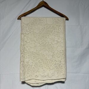 Vintage Ecru Ivory Floral Lace Fabric Tablecloth 58" x 80" Grannycore